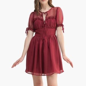 All in Favor Burgundy Puff Sleeve Chiffon Mini Dress Size XL NWT!